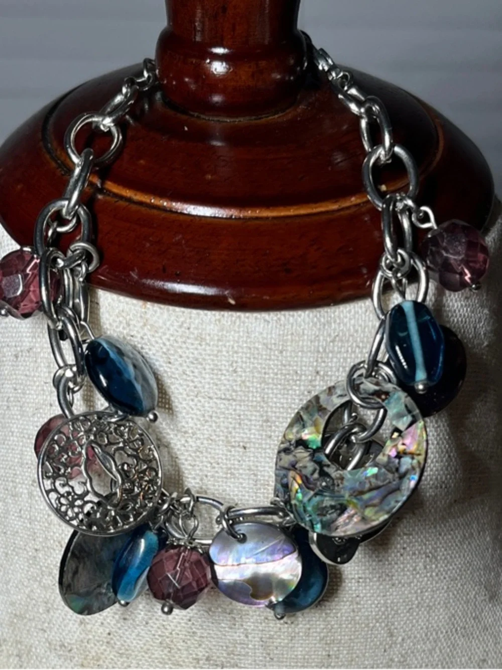Lia Sophia “Neptune Windsong” Necklace Matching Bracelet with Albalone